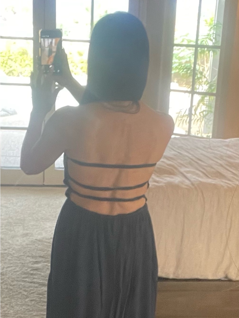 Back-Strap navy strapless, maxi dress